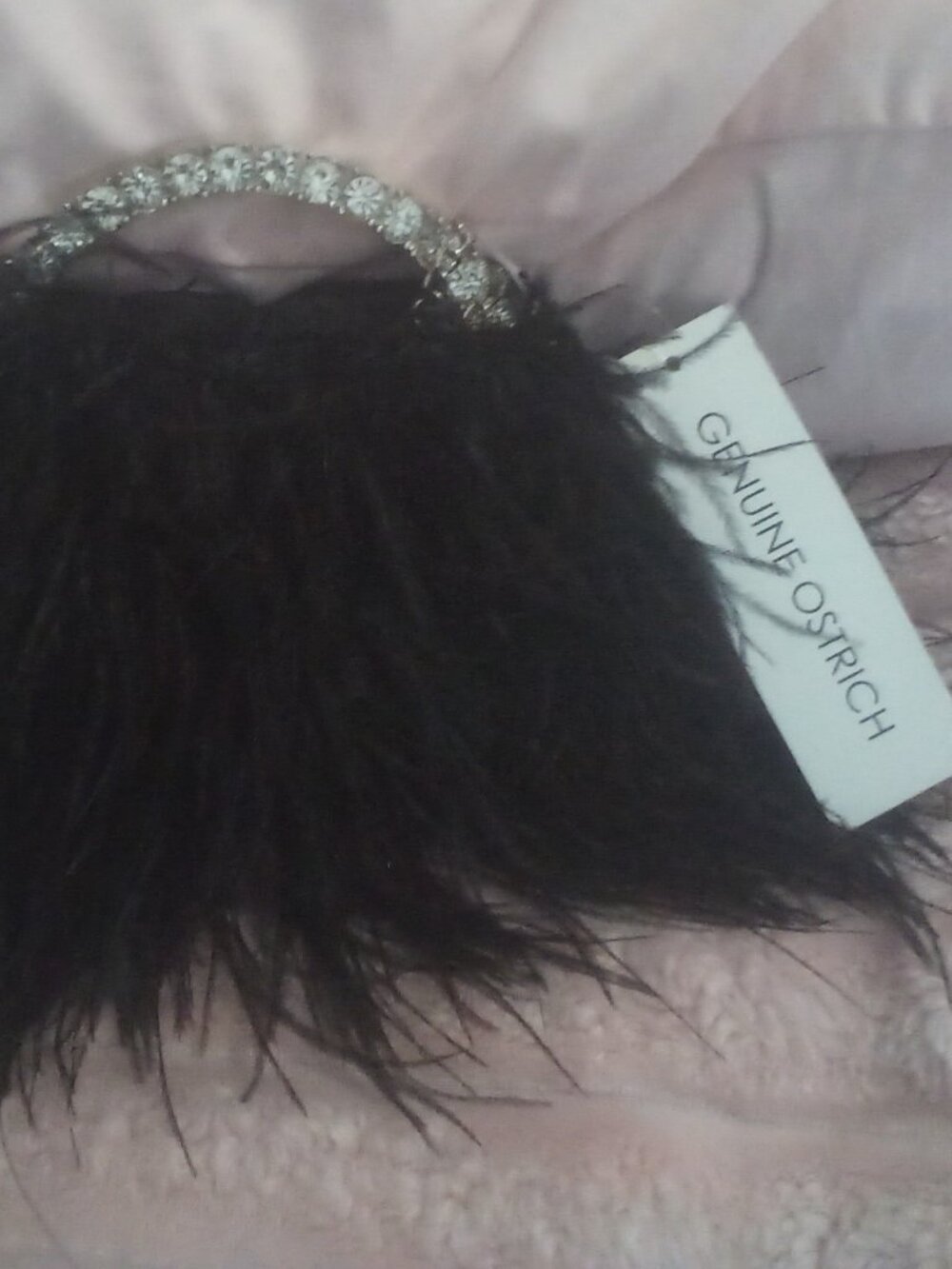 ALESSIA Luxury Black Ostrich Feather Beaded HandbagEvening Clutch Purse NWT